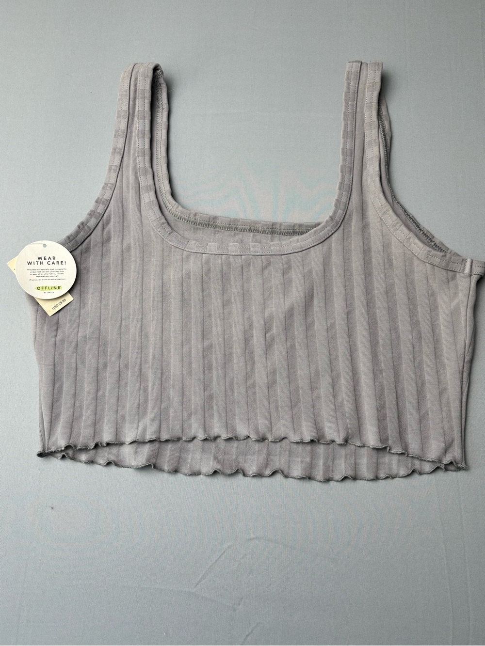 aerie Ribbed Square-Neck Crop Tank Top in Light Gray Size Medium